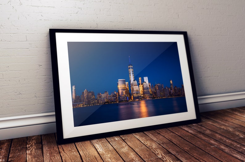 New York Manhattan Skyline Photography Print Big City Night Lights Architecture Buildings Image Landscape Sky Fine Art Photo Wall Decor. image 7