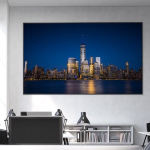 New York Manhattan Skyline Photography Print Big City Night Lights Architecture Buildings Image Landscape Sky Fine Art Photo Wall Decor. image 5