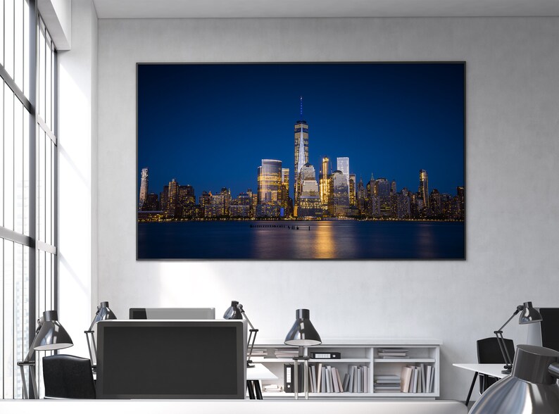 New York Manhattan Skyline Photography Print Big City Night Lights Architecture Buildings Image Landscape Sky Fine Art Photo Wall Decor. image 5