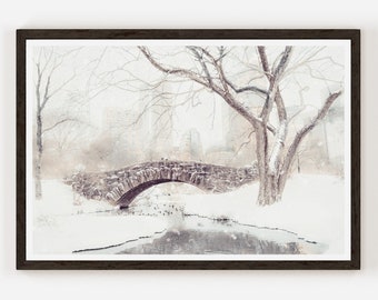 Central Park Gapstow Bridge During Snowy Winter in New York Prints, Central Park Photography Housewarming Gift Home Decor Gift Idea