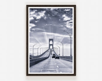 Monochrome Bridge in front of Sun Flares | Giclee Print.