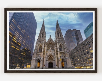 St. Patrick's Cathedral, Rockefeller Center, Manhattan Photo, Church, Art Print, Wall Decor, Black and White, New York City Photography