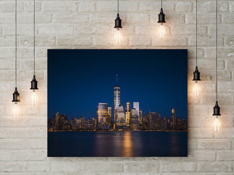 New York Manhattan Skyline Photography Print Big City Night Lights Architecture Buildings Image Landscape Sky Fine Art Photo Wall Decor. image 9