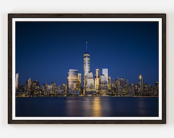 New York Manhattan Skyline Photography Print Big City Night Lights Architecture Buildings Image Landscape Sky Fine Art Photo Wall Decor.