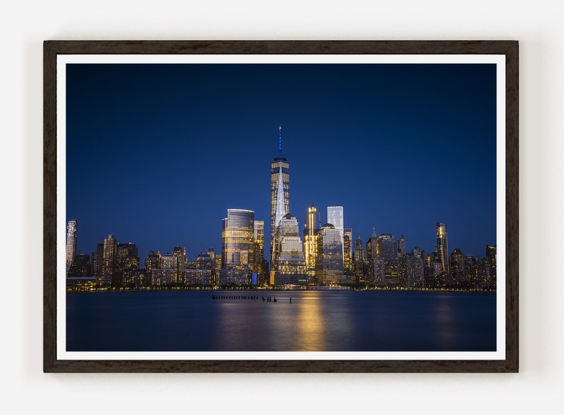 New York Manhattan Skyline Photography Print Big City Night Lights Architecture Buildings Image Landscape Sky Fine Art Photo Wall Decor. image 1