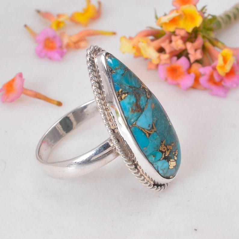 Turquoise ring,Sterling silver ring,Gemstone ring,Statement ring,Turquoise jewelry,Turquoise stone ring,Silver ring,Boho rings,Gift for her