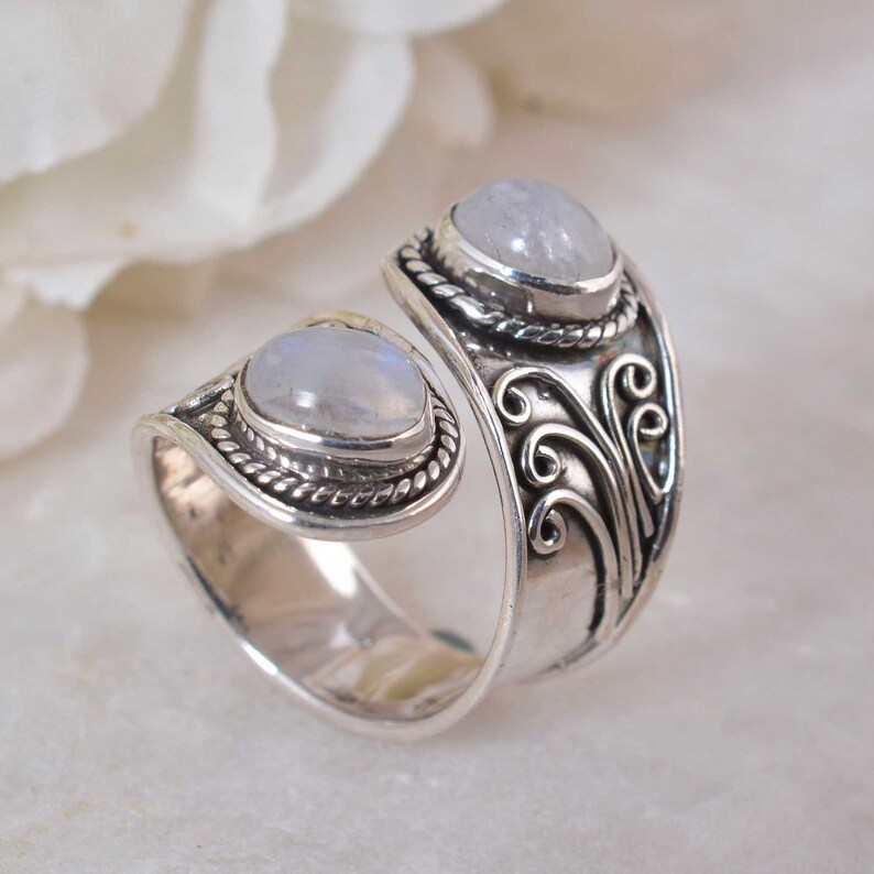 Moonstone Ring,Gemstone Ring,Sterling Silver Ring,Adjustable Ring,Handmade Rings,Collection-Of-Ring Boho promise ring friendship ring