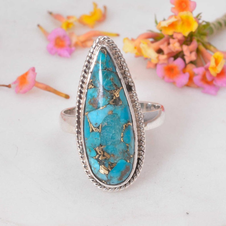 Turquoise ring,Sterling silver ring,Gemstone ring,Statement ring,Turquoise jewelry,Turquoise stone ring,Silver ring,Boho rings,Gift for her