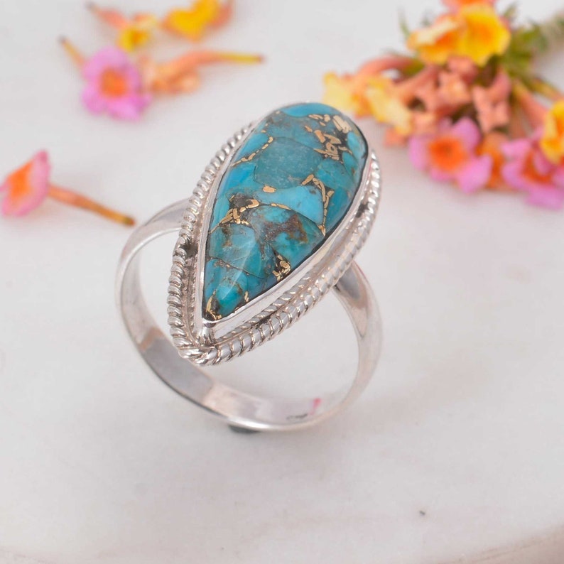 Turquoise ring,Sterling silver ring,Gemstone ring,Statement ring,Turquoise jewelry,Turquoise stone ring,Silver ring,Boho rings,Gift for her