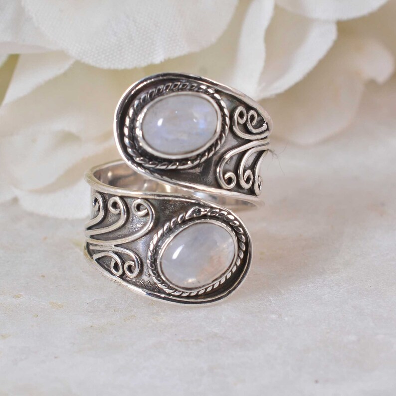 Moonstone Ring,Gemstone Ring,Sterling Silver Ring,Adjustable Ring,Handmade Rings,Collection-Of-Ring Boho promise ring friendship ring