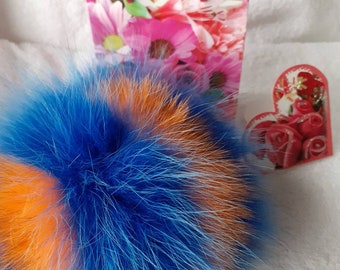 Mother's day gift for her Fur keychain Personalized gift Orange and blue fox fur Valentine gift for him Valentine gift for her Holiday gift