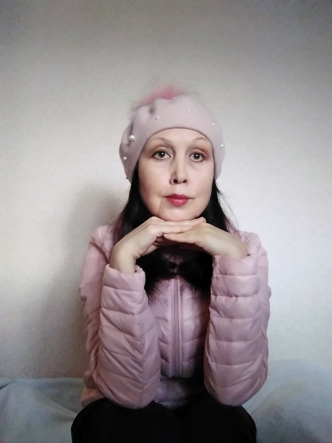 Pink Beret With Pom Pom of Real Fox Fur Wool Beret Women Etsy