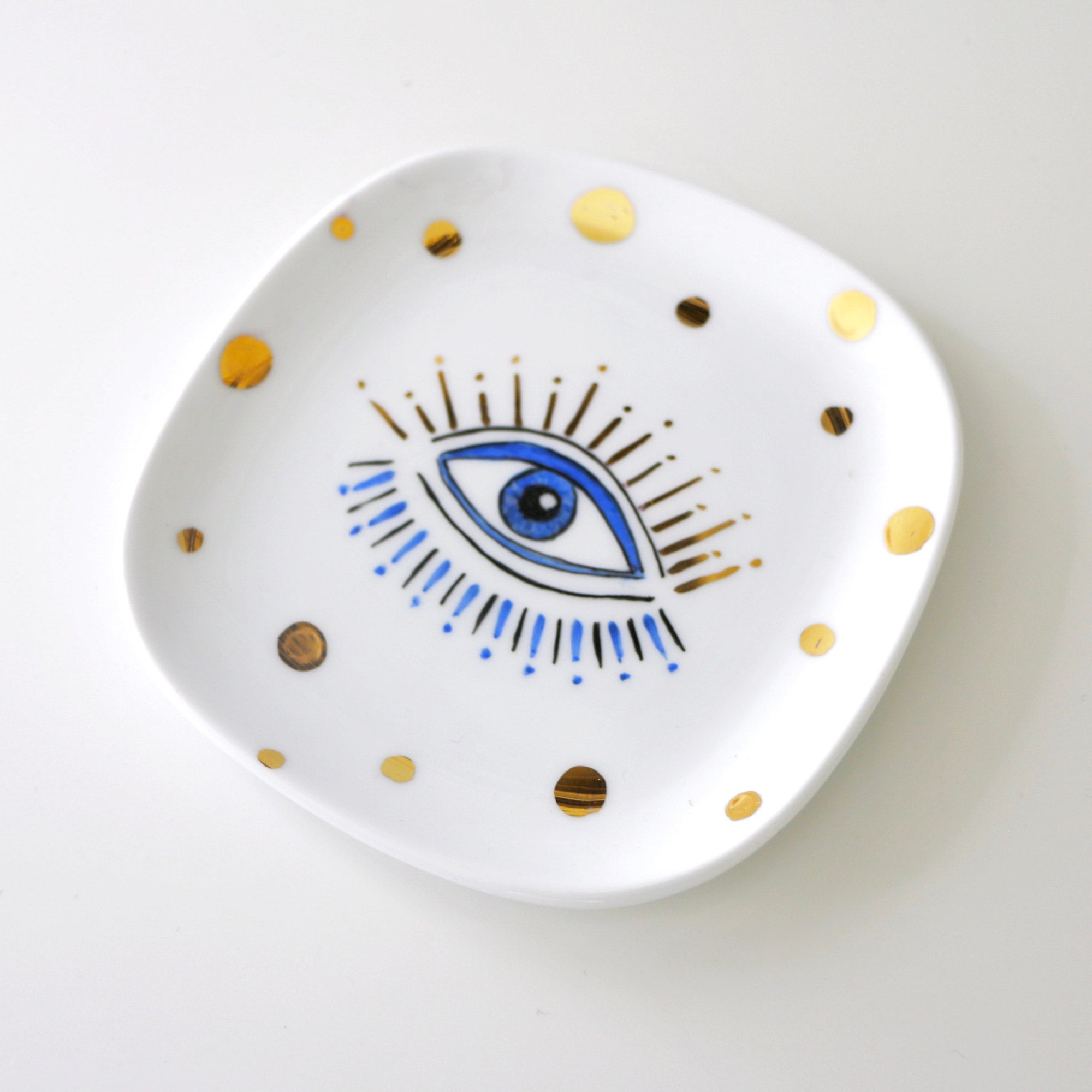 Small porcelain plate with evil eye motif handpainted Etsy