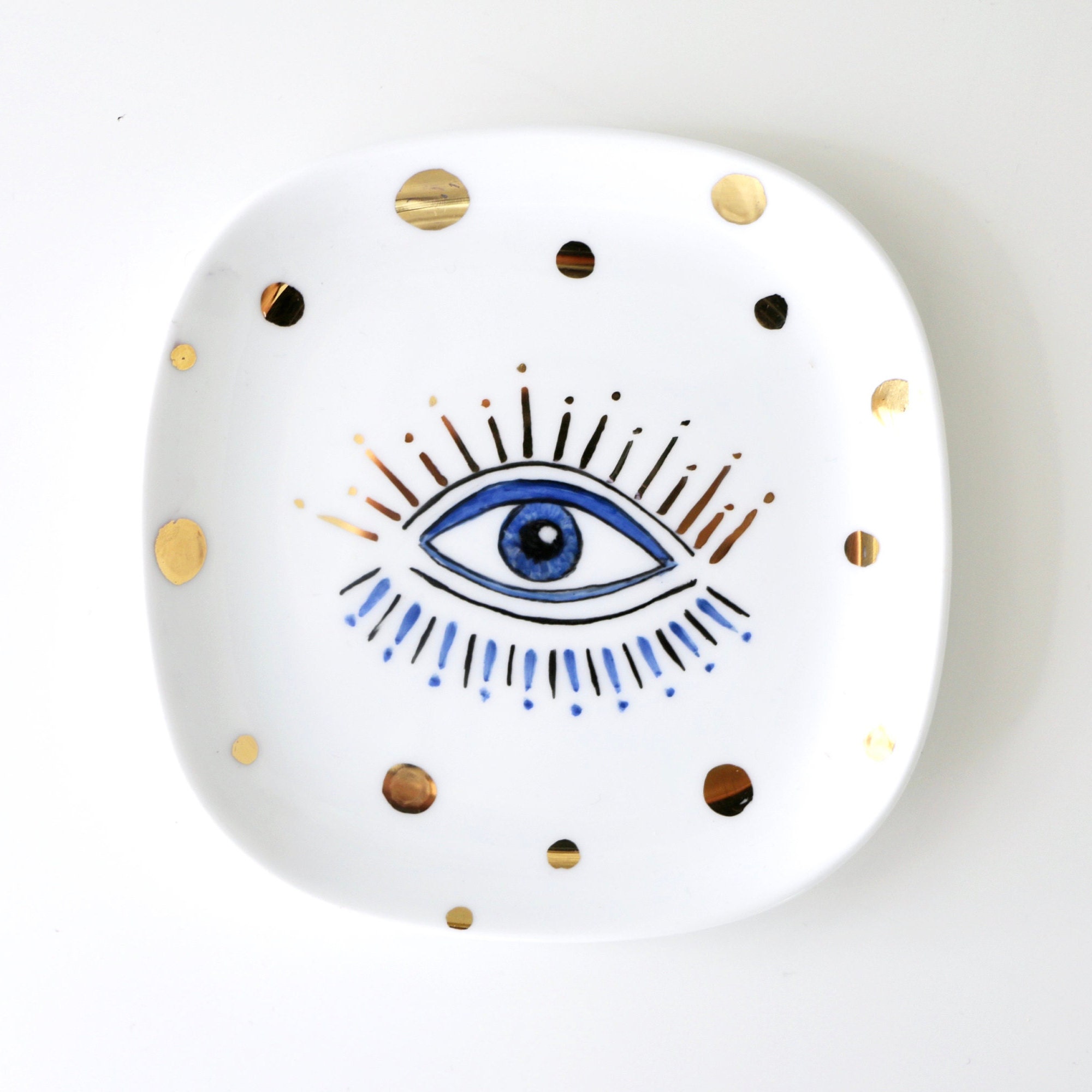 Small porcelain plate with evil eye motif handpainted Etsy