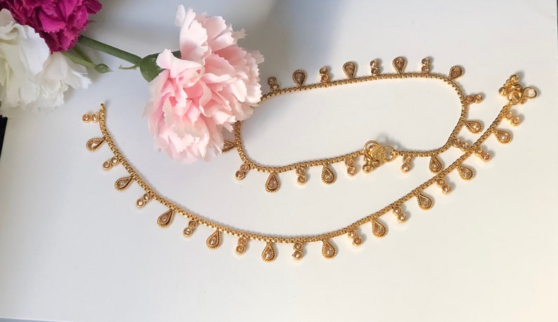Pair of Indian Golden Tone Diamante Stone Bell Payal Dancing Anklet indian wedding jewellery Jewelry
