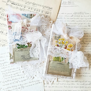 Botanische Themen Junk Journals mit 3 Einlagen je, hardcover, Spitze, Taschen, Ephemera, Kit, Postkarte, Tag, schwedisch, lace, vintage, Bücher