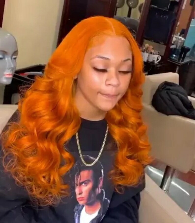Orange ginger human hair body wave lace front wig/ 180 Etsy