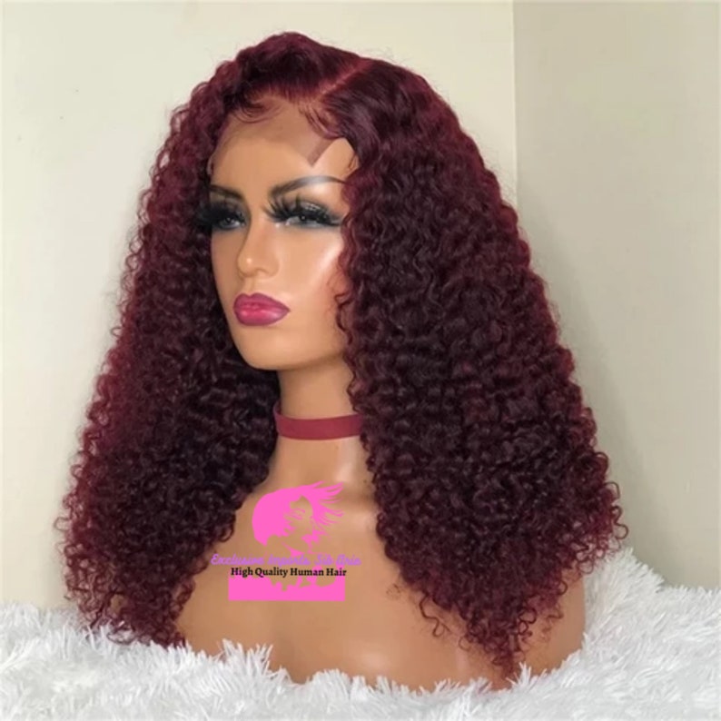Curly Burgundy human hair lace front wig/ HD curly burgundy | Etsy