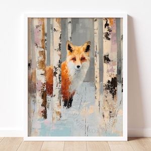 Fuchs im Birkenwald Palettenmesser Malerei, Rustikale Cottagecore Art 52