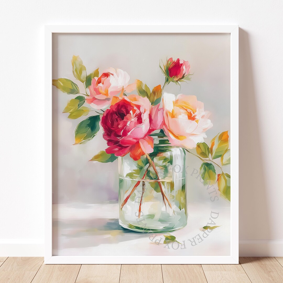 Romantic Bouquet of Roses Printable Wall Art – Cottagecore Style ...