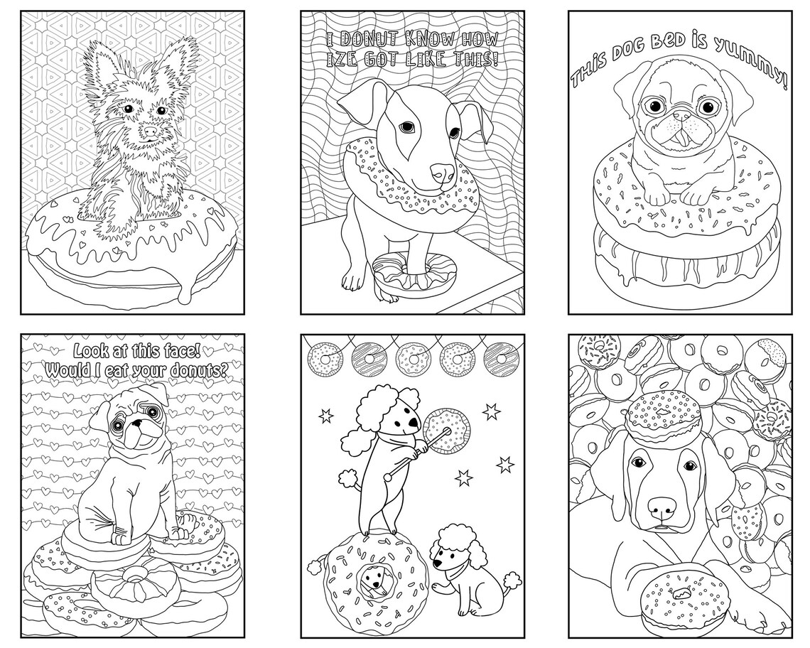 Dogs & Donuts Coloring Book for Children or Adults 20 Unique - Etsy