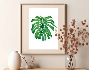 Monstera deliciosa watercolor leaf painting Urban jungle wall art houseplant botanical illustration Swiss cheese plant gift for plant lover