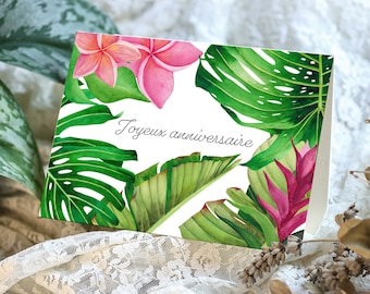 Carte d'anniversaire à imprimer Aquarelle plantes tropicales carte joyeux annniversaire imprimable fleurie carte anniversaire numérique