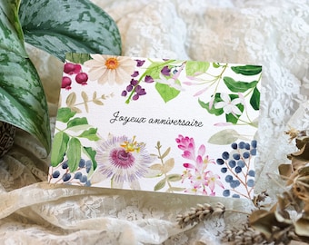 Carte d'anniversaire à imprimer, Aquarelle Jasmin et Passiflore, carte joyeux annniversaire imprimable, carte anniversaire numérique