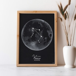 Luna piena dipinta a mano originale e segno zodiacale Personalizzato Oroscopo Astrologia Regalo Dipinto Autentico acquerello celeste
