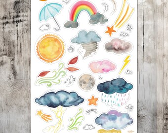 Weather stickers board meteorology stickers Moon Cloud watercolor bullet journal decoration laptop deco weather notebook