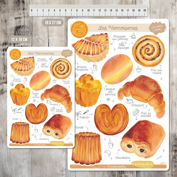 French pastries stickers watercolor stickers bakery bullet journal decoration laptop deco gourmet notebook
