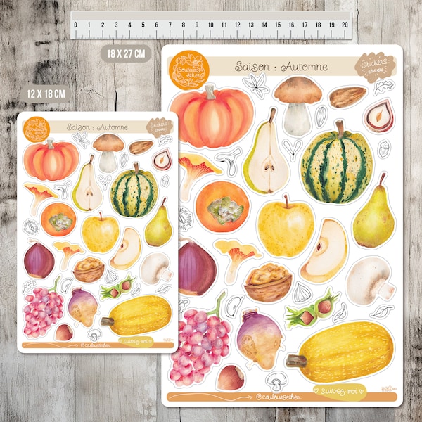 Stickers Automne à l'aquarelle citrouille autocollant champignon saison automnale bullet journal décoration ordinateur portable déco carnet