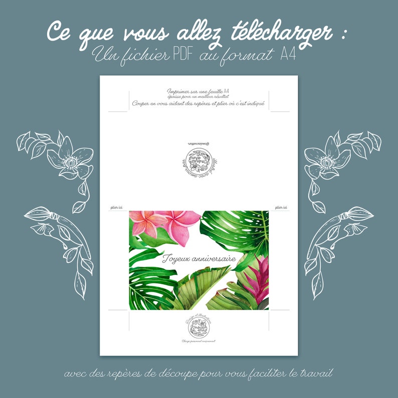 Carte d'anniversaire à imprimer Aquarelle plantes tropicales carte joyeux annniversaire imprimable fleurie carte anniversaire numérique image 3