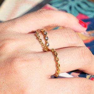 LUCREZIA Gold Chain Ring | Cz Gold Chain Ring | Thin Chain Ring Gold | Dainty Diamond Ring| Gold Ring Double/Single Chain with cubic zircon