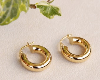 Gold Vermeil Chunky Gold Hoop Earrings | Gold Thick Hoop Earrings | Sterling Silver Medium Hoops | Chubby Hoops | Chunky Hoop Earrings