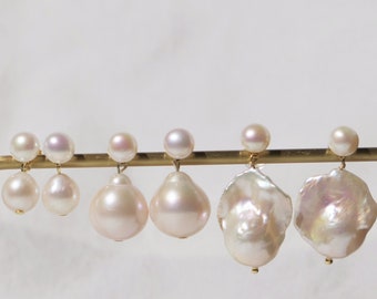 Double Baroque Pearl Earrings: 18k Gold Vermeil, Bridal Jewelry