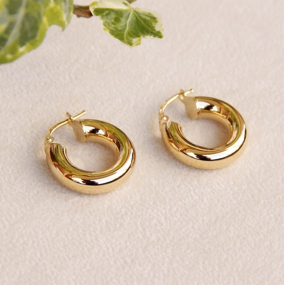Boucles D'oreilles Créoles épaisses Doublées - Argent Sterling Plaqué Or, Diamètre 20 Mm, Neuf Avec étiquettes