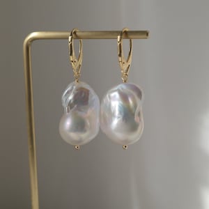 Large Baroque Pearl Drop Earrings: Gold Vermeil Sterling Silver