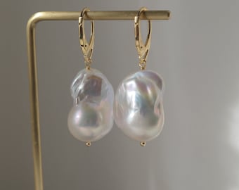 Large Baroque Pearl Drop Earrings: Gold Vermeil Sterling Silver