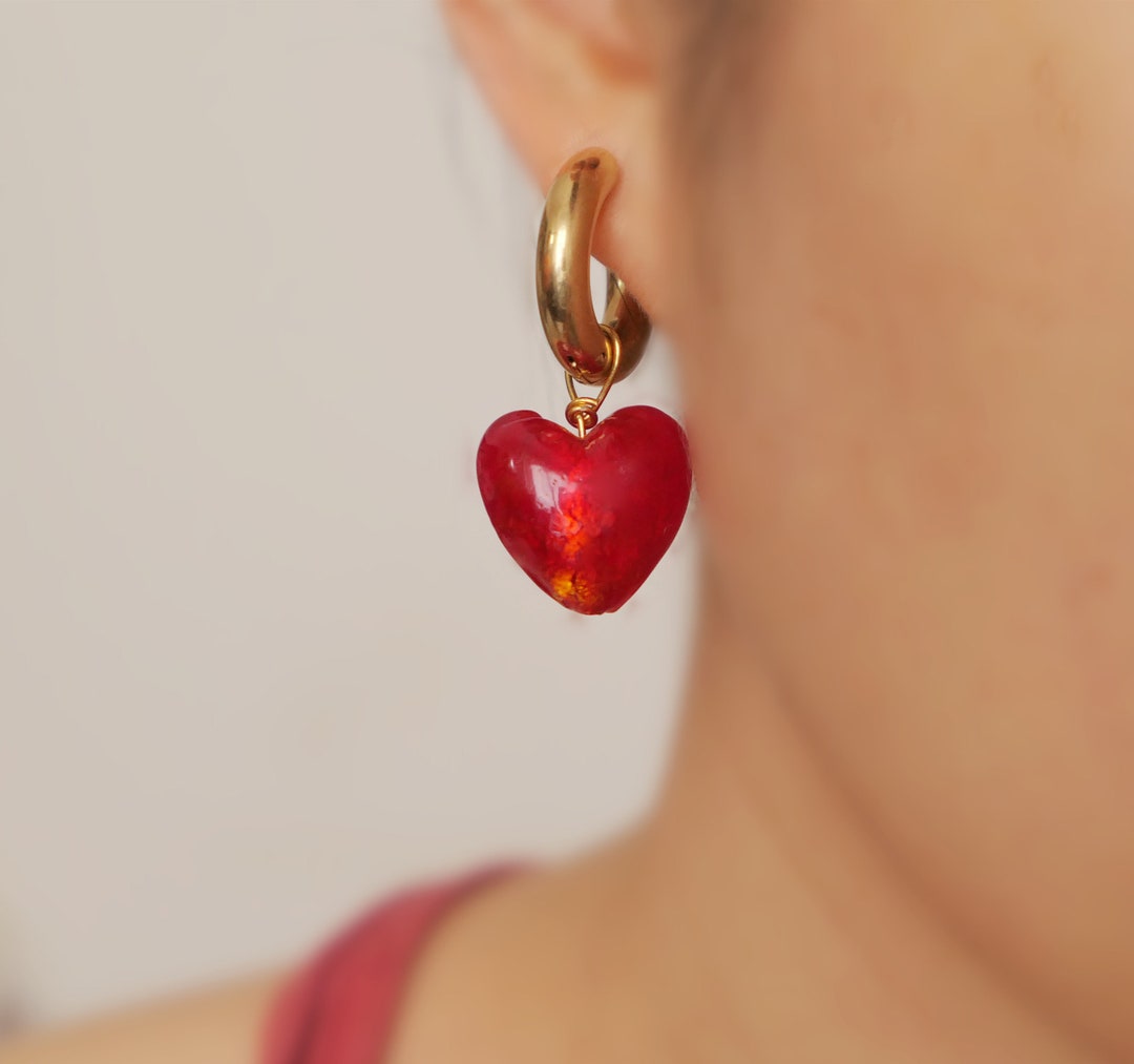 Murano Glass Heart Earrings, Murano Glass Heart Necklace, Murano Heart