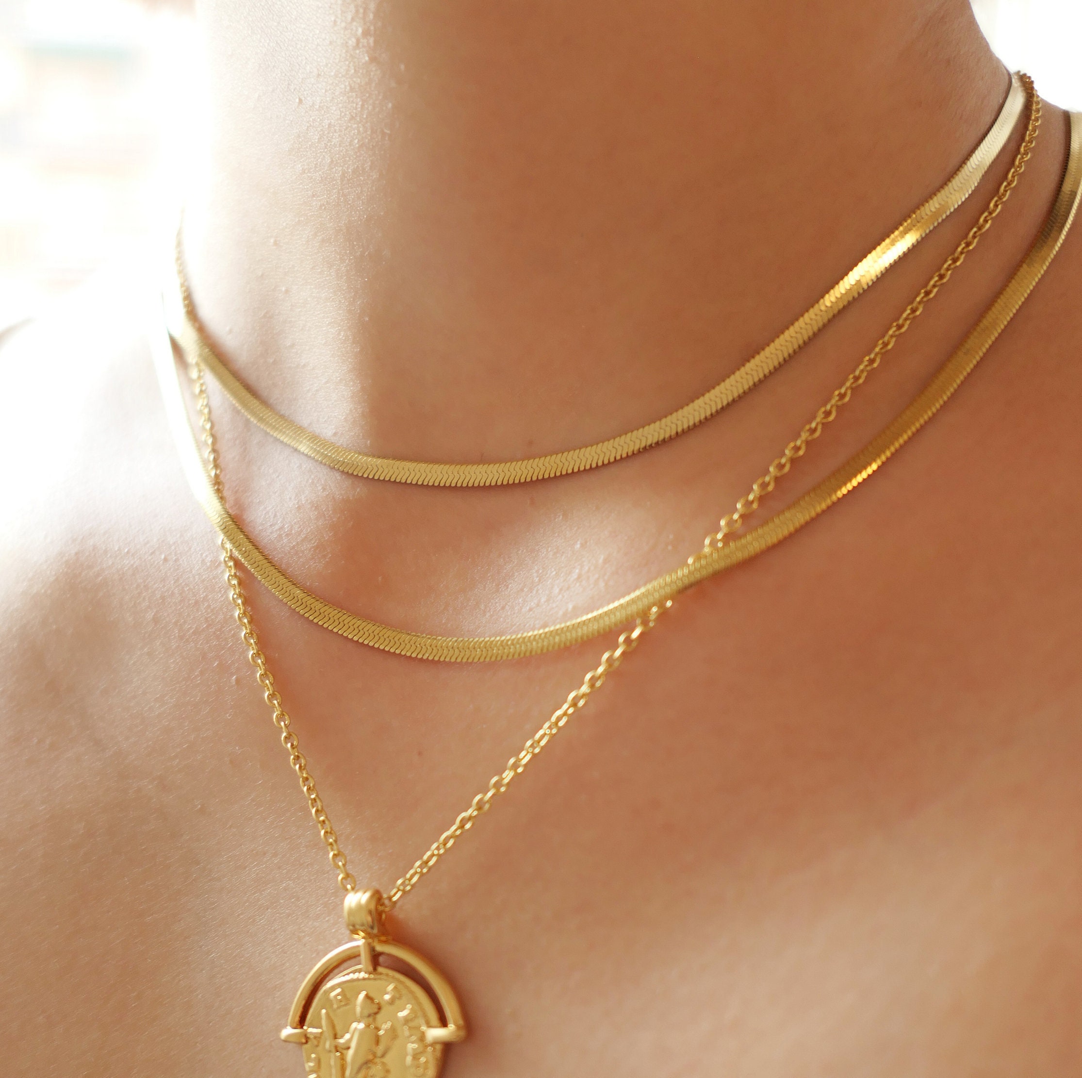 Snake Chain Necklace Gold Snake Chain Flat Snake Chain Gold Etsy