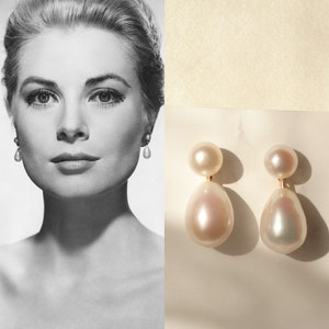 Double Pearl Earrings, Teardrop Pearl Earrings, Drop Fresh Water Pearl Earrings, Pearl Earrings Wedding, Bridal Pearl Earrings image 1
