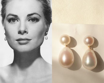Pendientes de perlas dobles, pendientes de perlas de lágrima, pendientes de perlas de agua dulce, pendientes de perlas de boda, pendientes de perlas nupciales