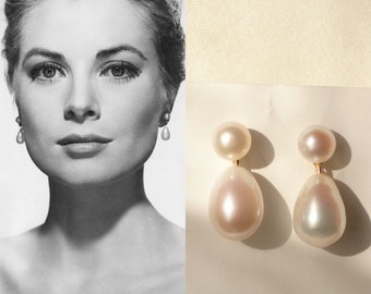 Double Pearl Earrings, Teardrop Pearl Earrings, Drop Fresh Water Pearl Earrings, Pearl Earrings Wedding, Bridal Pearl Earrings