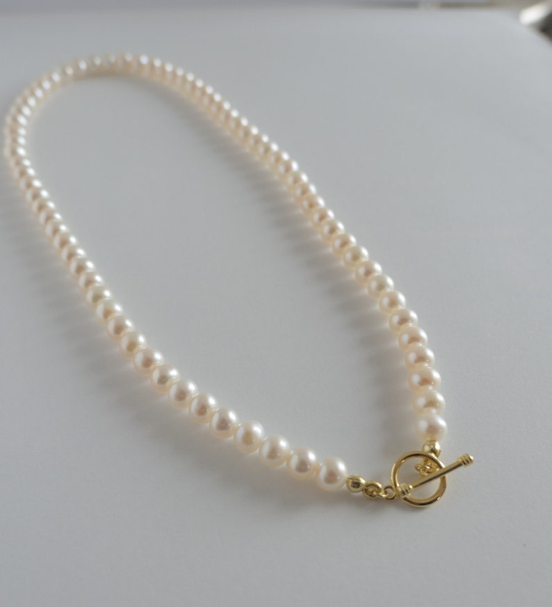 Pearl Choker | Freshwater Pearl Toggle Necklace | Round Pearl Choker Necklace | Dainty Pearl Choker | Real Pearl Necklace 