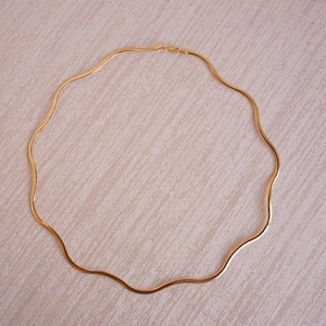 Gold Vermeil Wavy Herringbone Necklace, Fluid Snake Chain Choker, 18k Gold over Sterling Silver, Italian Artisan Liquid Omega Chain Gift