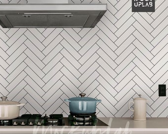 FOTO REAL mock up - Backsplash de parede de cozinha Mockup para papel de parede - interior minimalista moderno - estilo chique neutro - aspecto vertical