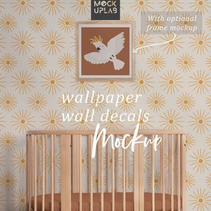 REAL PHOTO mockup - asilo nido scandinavo minimalista - mockup di parete verticale moderna per carta da parati con cornice artistica - interni neutri (senza AI)