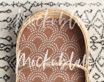 FOTO REAL mockup - tecido boho baby mock up para berço berço lençol gênero neutro berçário mock-up Interiores escandinavos (sem IA) alta resolução