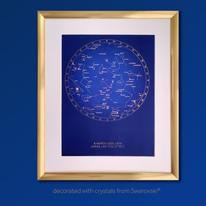 15 Year Anniversary Crystal Star Map Gift for Him, Custom Star Map with Swarovski Crystals, Framed Map of the Night Sky Personalized